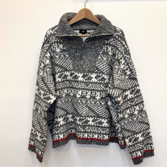 Line Helga Quarter Zip Pullover Sweater Geometric Fair Isle Alpine Gray L NEW - Picture 6 of 14